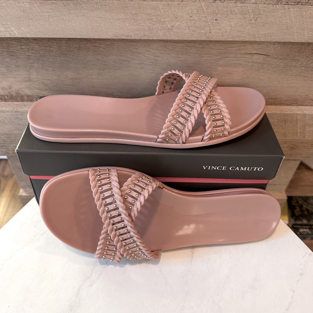 Vince Camuto Erindra blush cross band jelly flat slide sandals